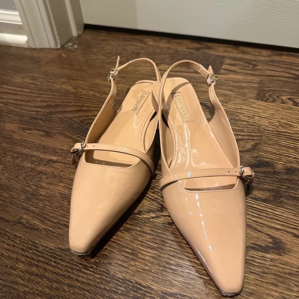 Larroudé Women's Ines Buckled Slingback Flats Nude Patent Leather - Picture 3 of 4